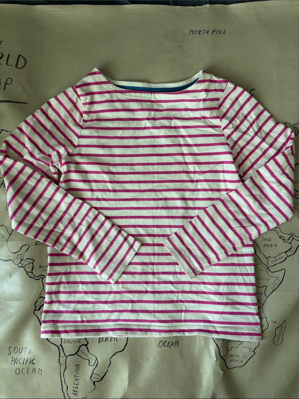 Mini Boden White & Pink Striped Long-Sleeve Tee
